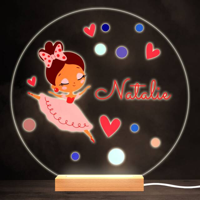 Ballet Ballerina Girl Brown Hair Bright Round Personalised Gift Lamp Night Light - Bedroom - image 1