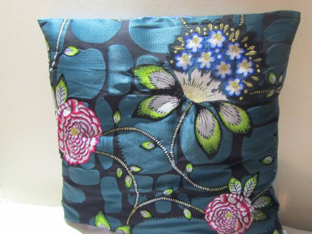 Designers Guild & Christian Lacroix Les Rosales Bleu Paon Embroidered Cushion Cover - image 1