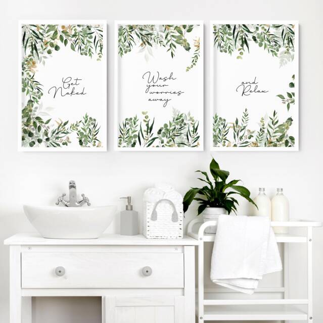 Bathroom Decor Wall Art Prints With Frames, Botanical Moss Green 3 Piece Prints, Spa Decor Framed Art, Relaxation Gift Women - image 1