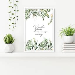 Bathroom Decor Wall Art Prints With Frames, Botanical Moss Green 3 Piece Prints, Spa Decor Framed Art, Relaxation Gift Women - thumbnail 3