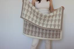 Alpaca Baby Blanket, Jacquard Knit Wool Wrap, Knitted Natural White, Light Beige, Gray Throw, Girl, Boy, Newborn Gift