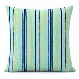 Blue Gold Striped Cushion Cover, Coastal Beach Pillow, Modern Nautical Home Decor - thumbnail 2