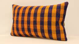 Handmade Turkish Kilim Lumbar Pillow, Wool Throw Pillow 12x20 - thumbnail 1