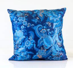 Scalamandre Blue Floral Pillow Cover, Cotton Satin & Linen - thumbnail 1