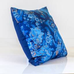 Scalamandre Blue Floral Pillow Cover, Cotton Satin & Linen - thumbnail 2