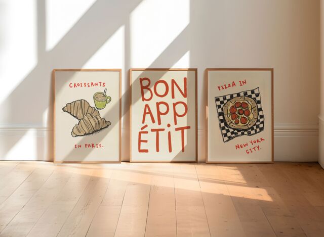 Set Of 3 City Food Prints, Retro Cooking Wall Art, Kitchen Aesthetic Decor, Gallery Wall, Home Inspo, Unframed - image 1
