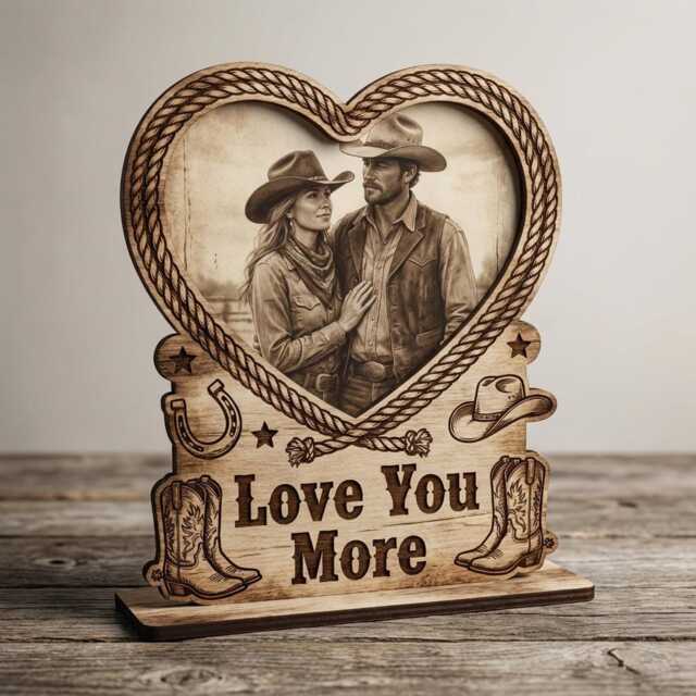 Personalized Western Picture Frame Engraved Wooden Heart Photo Holder Rustic Cowboy Cowgirl Couple Gift Country Style Tabletop Art - image 1