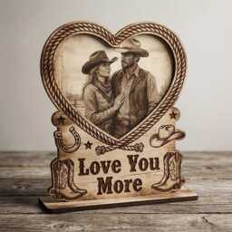 Personalized Western Picture Frame Engraved Wooden Heart Photo Holder Rustic Cowboy Cowgirl Couple Gift Country Style Tabletop Art - thumbnail 1