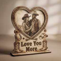 Personalized Western Picture Frame Engraved Wooden Heart Photo Holder Rustic Cowboy Cowgirl Couple Gift Country Style Tabletop Art - thumbnail 3