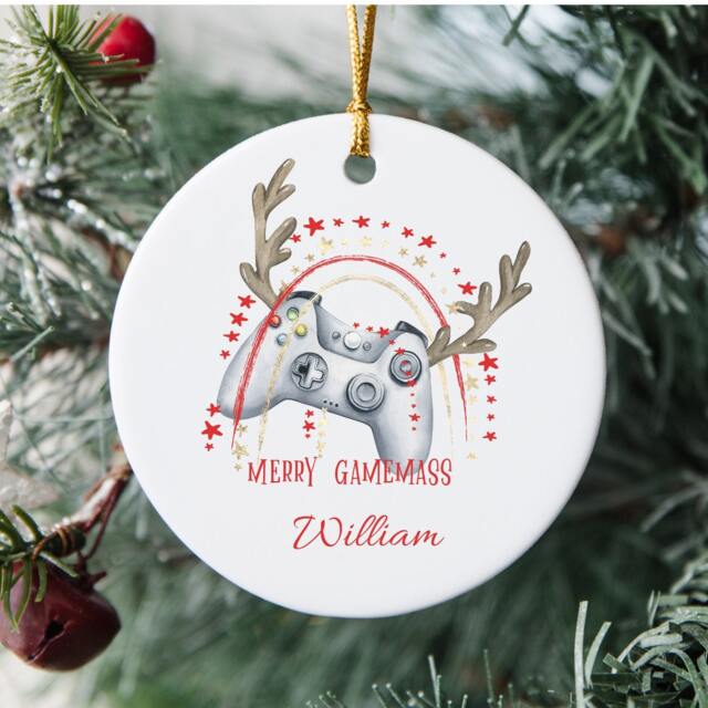 Personalised Gamer Christmas Bauble, Tree Decoration, Stocking Filler, Kids Gaming Decoration - image 1