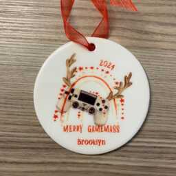 Personalised Gamer Christmas Bauble, Tree Decoration, Stocking Filler, Kids Gaming Decoration - thumbnail 4