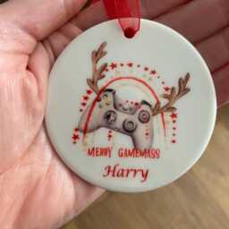 Personalised Gamer Christmas Bauble, Tree Decoration, Stocking Filler, Kids Gaming Decoration - thumbnail 3