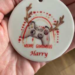 Personalised Gamer Christmas Bauble, Tree Decoration, Stocking Filler, Kids Gaming Decoration - thumbnail 2