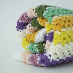 Crochet Baby Blanket Handmade Cotton Receiving Blanket, Pastel Colors - thumbnail 3