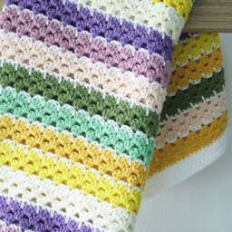 Crochet Baby Blanket Handmade Cotton Receiving Blanket, Pastel Colors - thumbnail 2