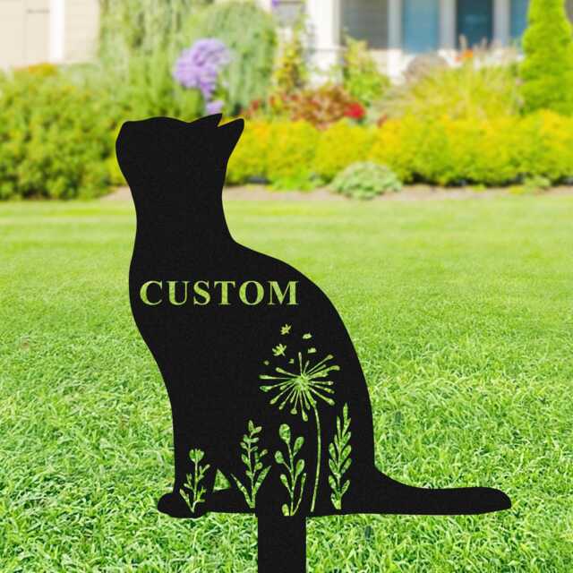 Custom Cat Memorial Stake, Metal Garden Sign, Personalized Kitty Name Flora Yard Art, Pet Loss Gift, Mom Gift - image 1