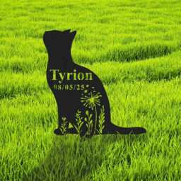 Custom Cat Memorial Stake, Metal Garden Sign, Personalized Kitty Name Flora Yard Art, Pet Loss Gift, Mom Gift - thumbnail 3
