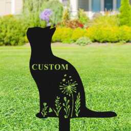 Custom Cat Memorial Stake, Metal Garden Sign, Personalized Kitty Name Flora Yard Art, Pet Loss Gift, Mom Gift