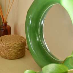 Handmade Forest Green Sculptural Mirror - Vanity Wall Abstract Organic Shape Earthy Aesthetic Statement Decor - thumbnail 3