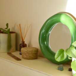 Handmade Forest Green Sculptural Mirror - Vanity Wall Abstract Organic Shape Earthy Aesthetic Statement Decor - thumbnail 2