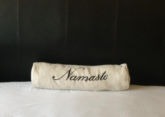 Custom Word Bolster Pillow Cover, Hand Woven Cotton, Embroidered Accent - image 1