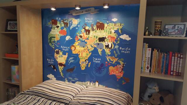 Removable Peel & Stick Wallpaper Atlas World Map Nursery Wall Mural World Map Fabric Animals Kids D??cor - image 1