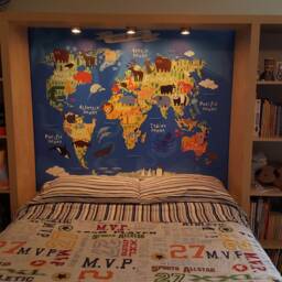 Removable Peel & Stick Wallpaper Atlas World Map Nursery Wall Mural World Map Fabric Animals Kids D??cor - thumbnail 2