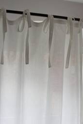 White Linen Curtain Panel Tie Top, Semi Sheer, Farmhouse Style