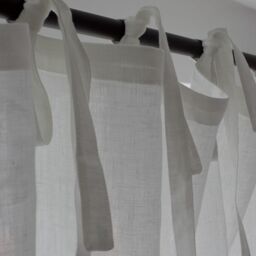 White Linen Curtain Panel Tie Top, Semi Sheer, Farmhouse Style - thumbnail 3