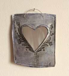 Hand-stamped Tin Heart Mirror - Floral Recycled Aluminum