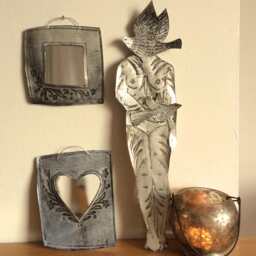 Hand-stamped Tin Heart Mirror - Floral Recycled Aluminum - thumbnail 2