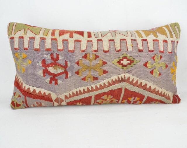 "Kilim Pillow, Wool Kilim Cousin From Anatolia, 30x60 cm, 12""x24" - image 1