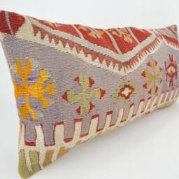 "Kilim Pillow, Wool Kilim Cousin From Anatolia, 30x60 cm, 12""x24" - thumbnail 2