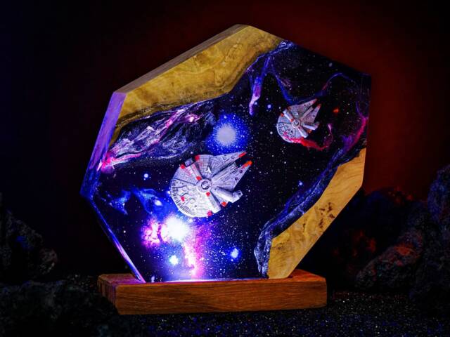 Spaceship Resin Lamp, Universe Night Light, Galaxy Diorama Epoxy Art, Home Decor, Handmade Gift - image 1