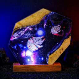 Spaceship Resin Lamp, Universe Night Light, Galaxy Diorama Epoxy Art, Home Decor, Handmade Gift - thumbnail 3