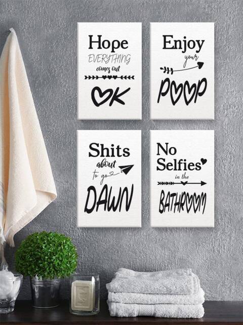 Bath Decor. Printed Wall Art For Home Framed Bathroom. Set Of Four. Canvas Decor Toilet. Funny Quotes - image 1