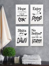 Bath Decor. Printed Wall Art For Home Framed Bathroom. Set Of Four. Canvas Decor Toilet. Funny Quotes - thumbnail 1
