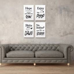 Bath Decor. Printed Wall Art For Home Framed Bathroom. Set Of Four. Canvas Decor Toilet. Funny Quotes - thumbnail 3