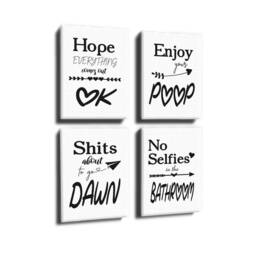 Bath Decor. Printed Wall Art For Home Framed Bathroom. Set Of Four. Canvas Decor Toilet. Funny Quotes - thumbnail 2