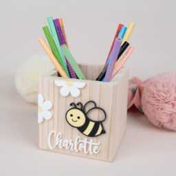 Personalized Wooden Pencil Holder, Bee Cup, School Enrollment Gift, Child Cone Farewell Gift - thumbnail 2