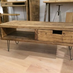 Reclaimed Pine Box Tv Stand With Drawer & Hairpin Legs - thumbnail 3
