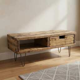 Reclaimed Pine Box Tv Stand With Drawer & Hairpin Legs - thumbnail 2