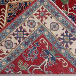 5x7 Red Kazak Area Rug Afghan Hand Knotted Natural Dyes Wool Geometric Rug, Oriental Turkmen Tribal Bedroom Kitchen Carpet 4'8x6'5 - thumbnail 4