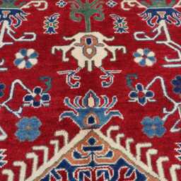 5x7 Red Kazak Area Rug Afghan Hand Knotted Natural Dyes Wool Geometric Rug, Oriental Turkmen Tribal Bedroom Kitchen Carpet 4'8x6'5 - thumbnail 3
