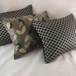 Italian Fabric, Black Marco Sateen With Lurex Embroidered Face, Black Shantung Back Cushion Covers - thumbnail 4