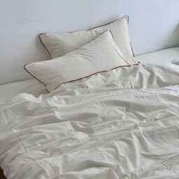 34 Colors Linen Bedding Set With Color Piping. White King, Queen Duvet Cover Red Trim, Custom Bedding Set Includes 2 Pillowcases - thumbnail 3