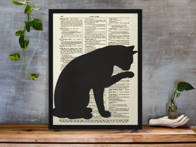 Black Cat Silhouette Art Print On 1897 Antique Dictionary Page - image 1
