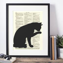 Black Cat Silhouette Art Print On 1897 Antique Dictionary Page - thumbnail 3