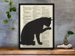 Black Cat Silhouette Art Print On 1897 Antique Dictionary Page - thumbnail 1