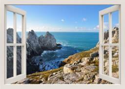 Sea View Wall Decal, Rocks Decal Mural, 3D Window Nature Sticker, Living Room Bedroom Home Decor